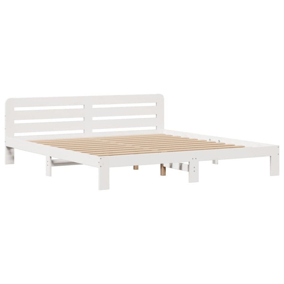 Cama con estantería sin colchón madera maciza blanca 180x200