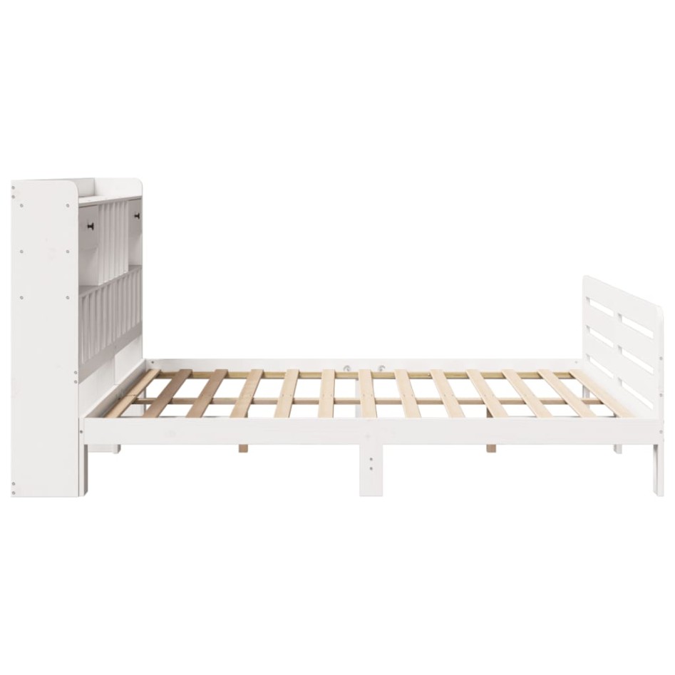 Cama con estantería sin colchón madera maciza blanca 180x200