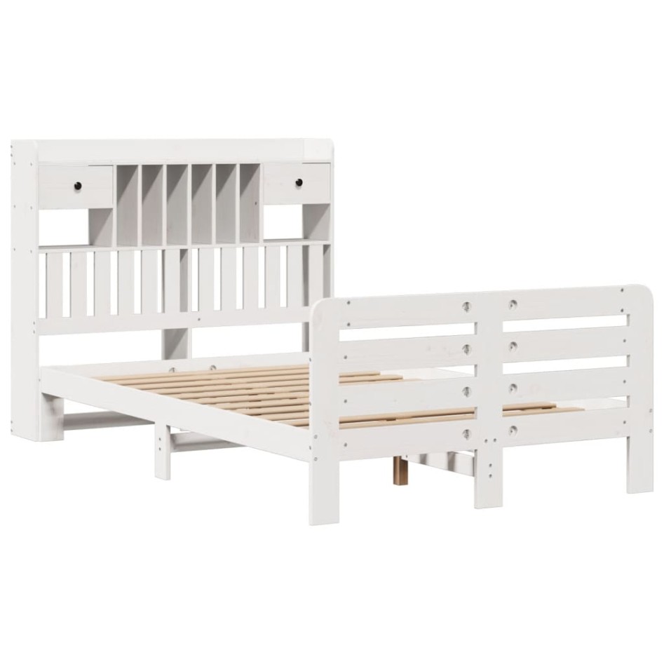Cama con estantería sin colchón madera maciza blanca 135x190