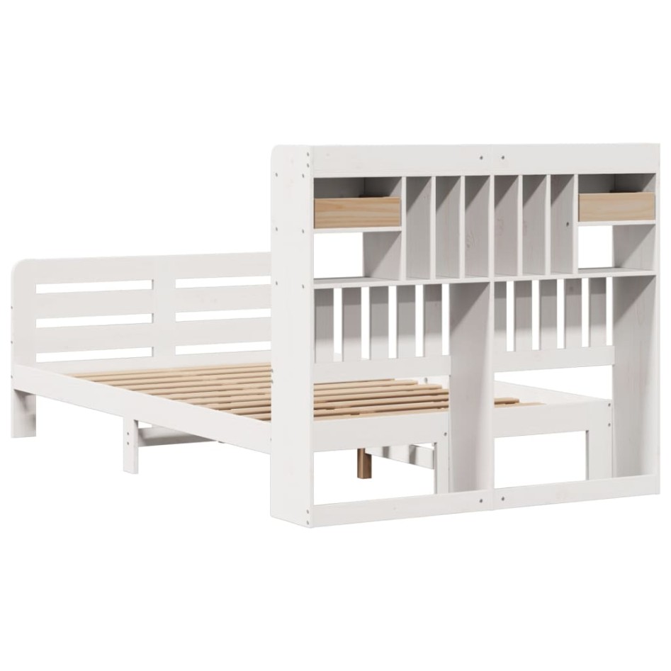 Cama con estantería sin colchón madera maciza blanca 135x190