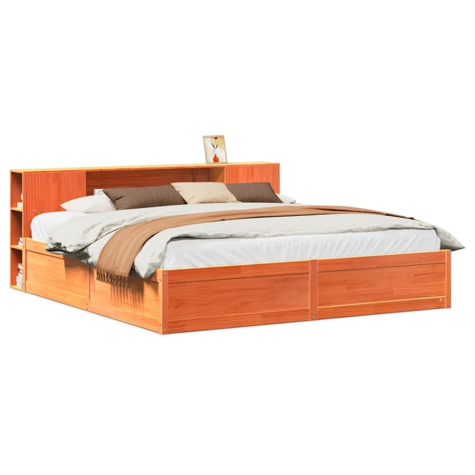 Cama sin colchón madera maciza de pino marrón cera 180x200
