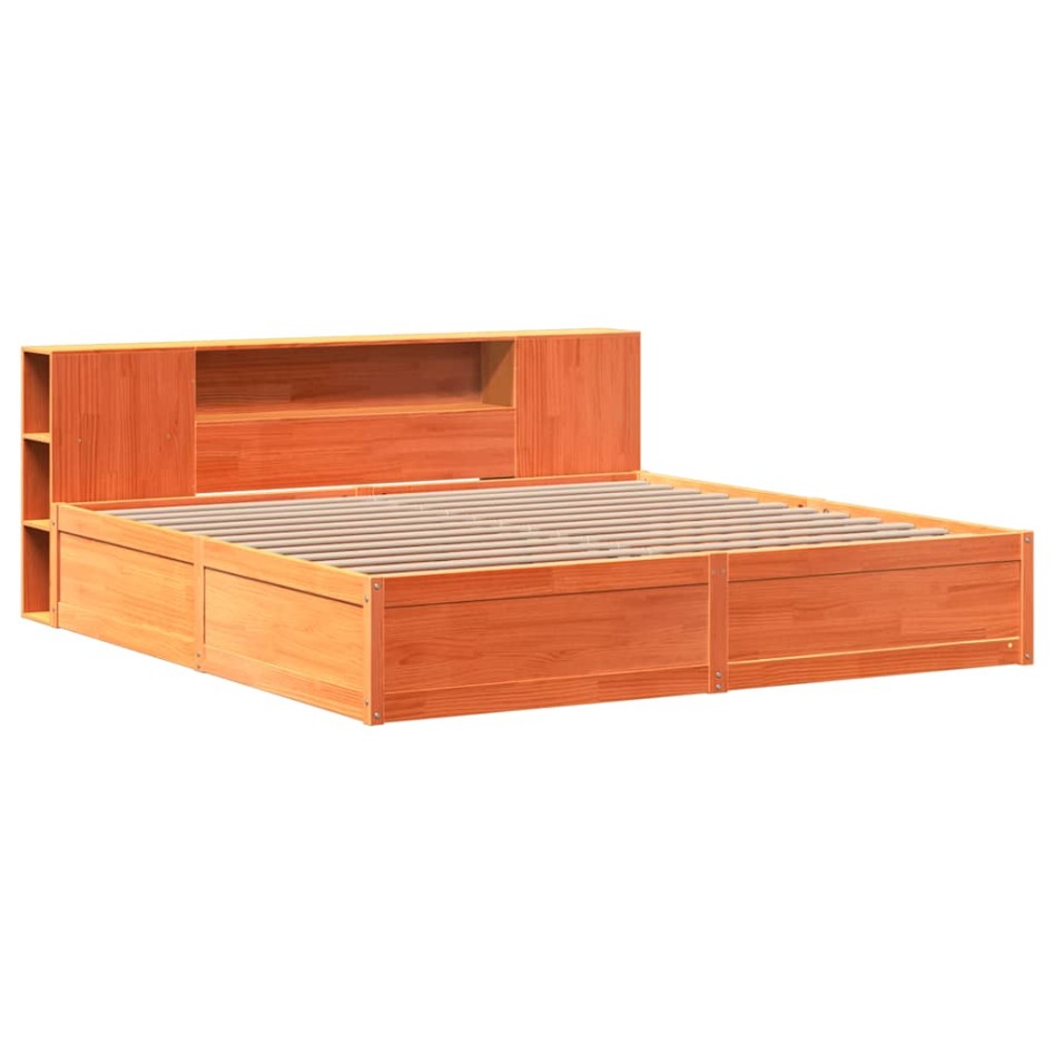 Cama sin colchón madera maciza de pino marrón cera 180x200