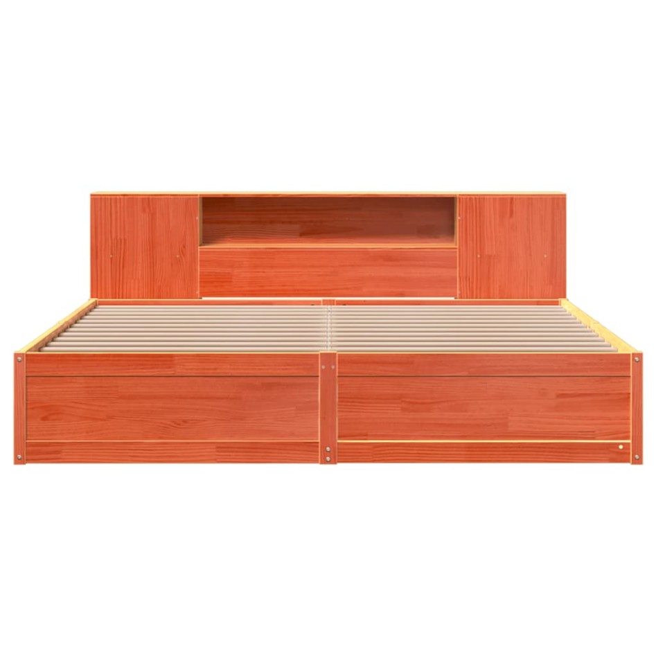 Cama sin colchón madera maciza de pino marrón cera 180x200