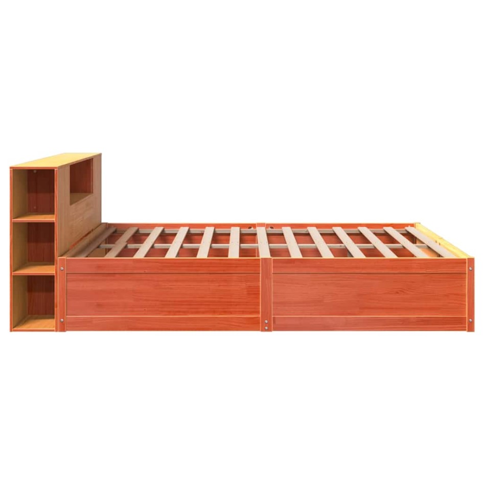Cama sin colchón madera maciza de pino marrón cera 180x200