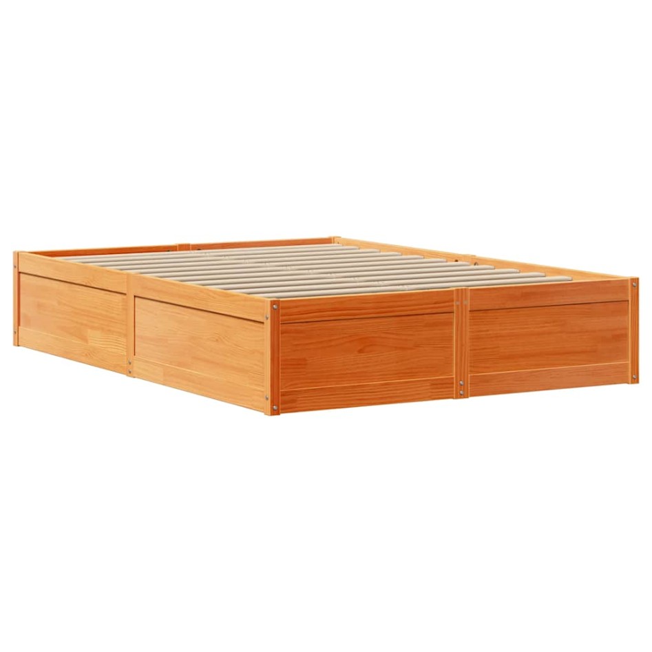 Cama sin colchón madera maciza de pino marrón cera 120x200