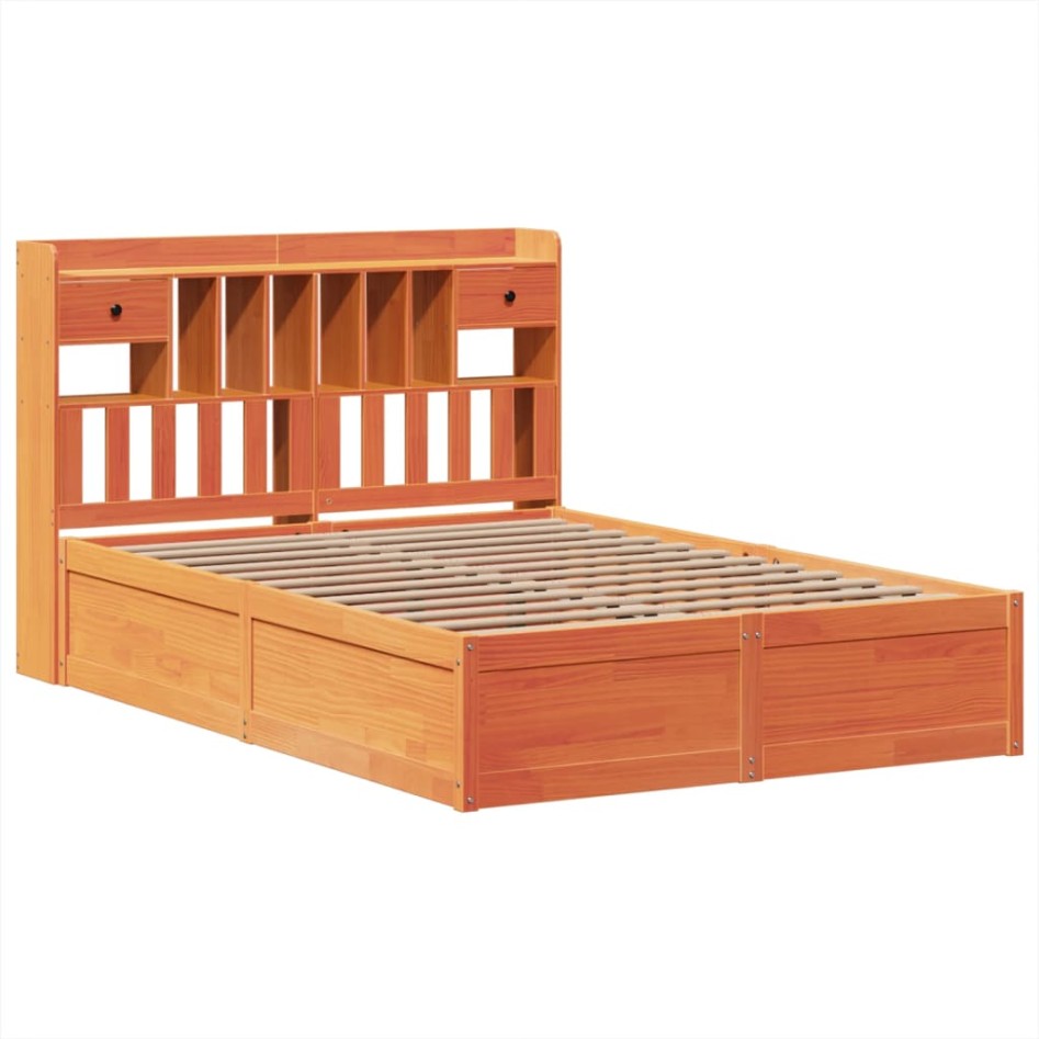 Cama sin colchón madera maciza de pino marrón cera 140x200