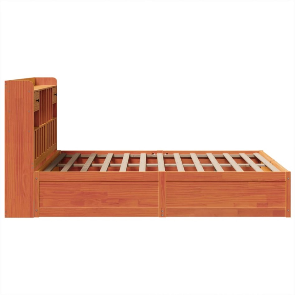 Cama sin colchón madera maciza de pino marrón cera 140x200