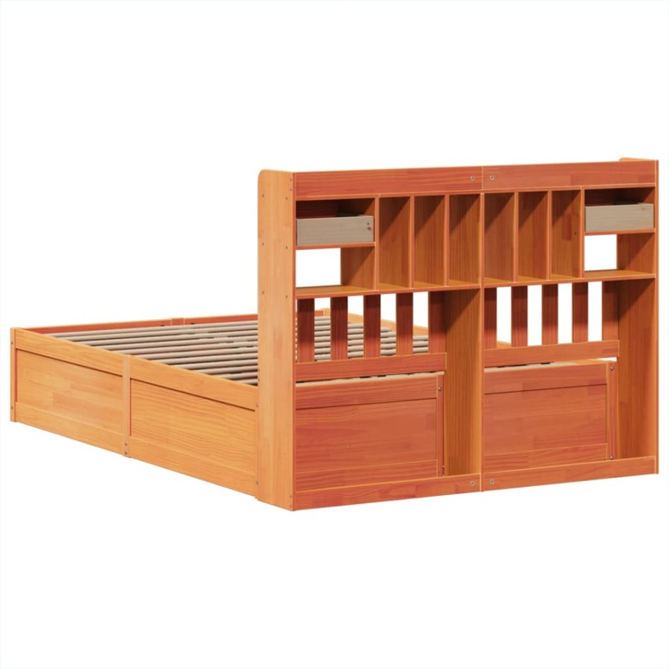 Cama sin colchón madera maciza de pino marrón cera 140x200