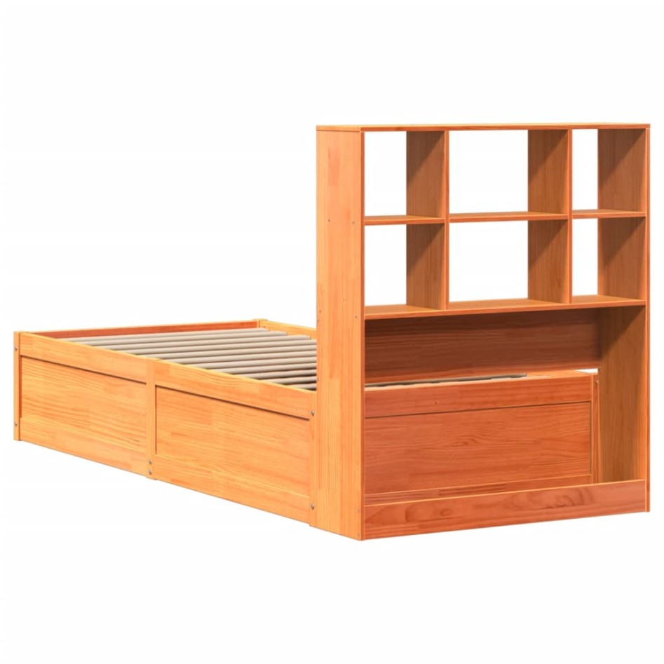 Cama sin colchón madera maciza de pino marrón cera 100x200
