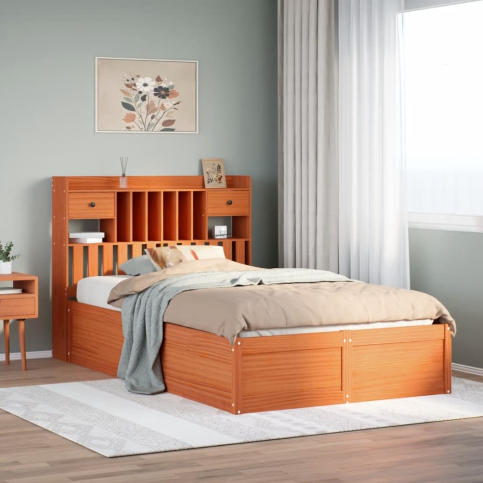 Estructura de cama sin colchón madera maciza marrón 135x190
