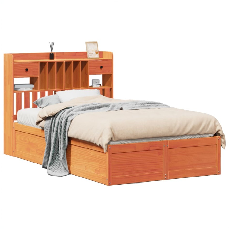 Estructura de cama sin colchón madera maciza marrón 135x190