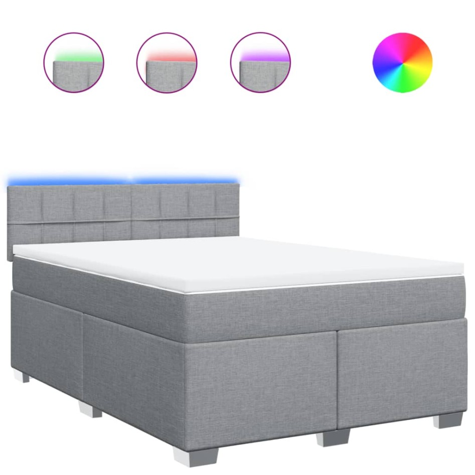 Cama box spring con colchón tela gris claro 140x200