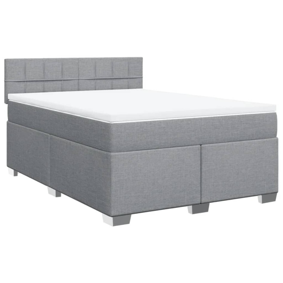 Cama box spring con colchón tela gris claro 140x200