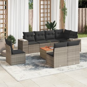 Set de muebles de jardín 9 pzas y cojines ratán sintético