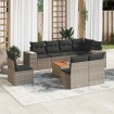 Set de muebles de jardín 9 pzas y cojines ratán sintético gris