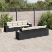 Set de sofás de jardín 8 piezas y cojines ratán sintético negro