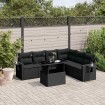 Set de sofás de jardín 7 pzas con cojines ratán sintético negro