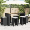 Taburetes altos de bar de jardín cojines 6 uds ratán PE negro