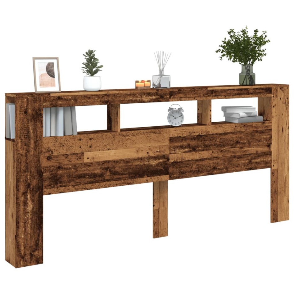 Cabecero con LED madera ingeniería envejecida 220x18,5x103,5