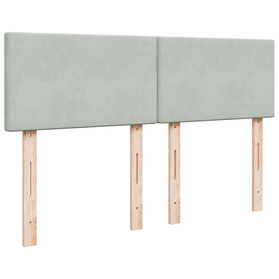 Cama box spring con colchón terciopelo gris claro 140x200