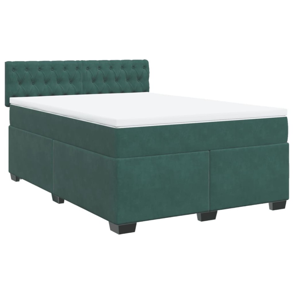 Cama box spring con colchón terciopelo verde oscuro 140x200