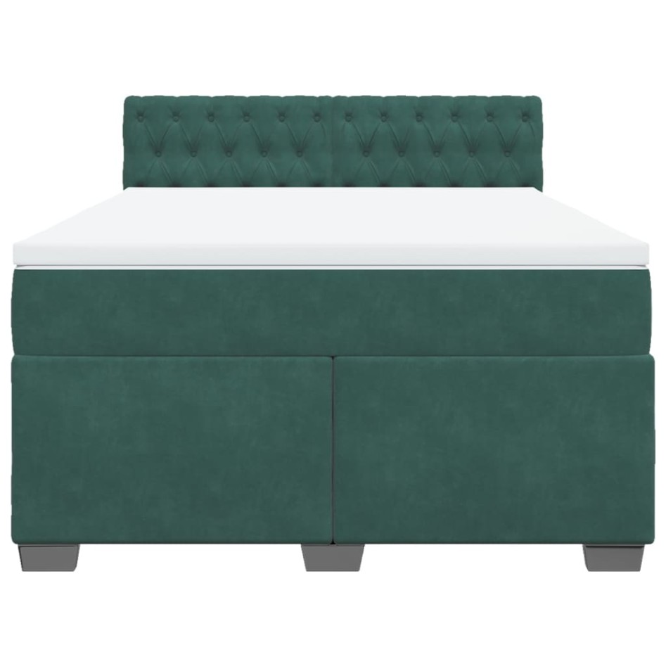 Cama box spring con colchón terciopelo verde oscuro 140x200