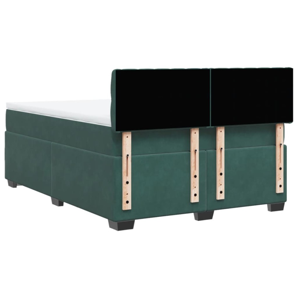 Cama box spring con colchón terciopelo verde oscuro 140x200