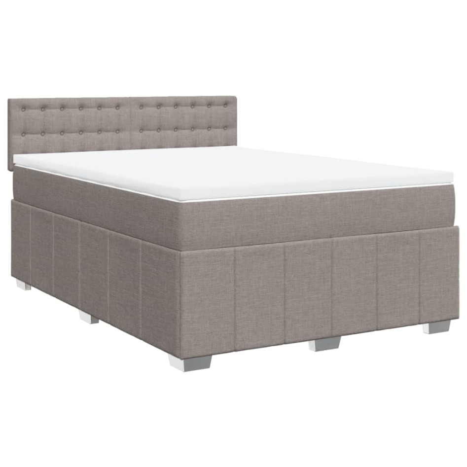 Cama box spring con colchón tela gris taupe 140x200