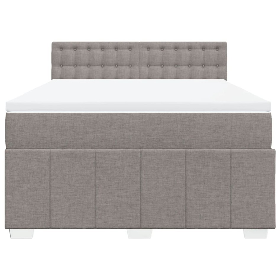 Cama box spring con colchón tela gris taupe 140x200