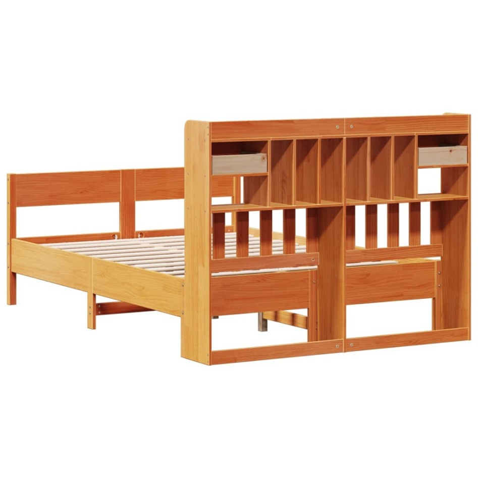 Cama con estantería sin colchón madera maciza marrón 140x190