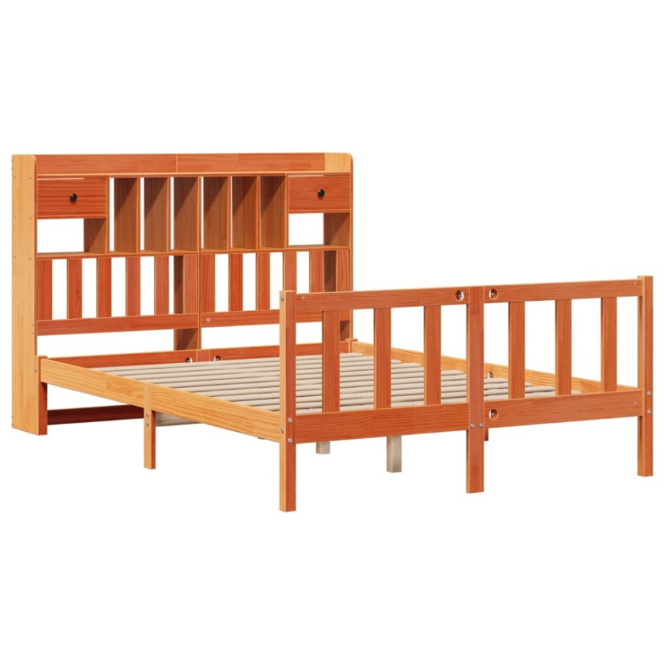 Cama con estantería sin colchón madera maciza marrón 150x200