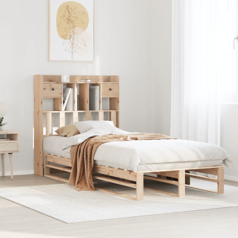 Cama con estantería sin colchón madera maciza de pino