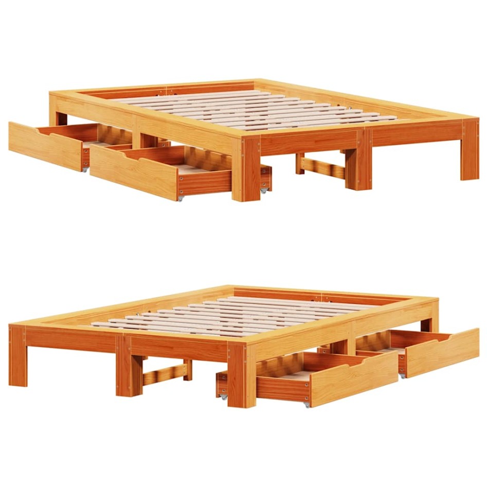 Estructura de cama sin colchón madera maciza marrón 135x190