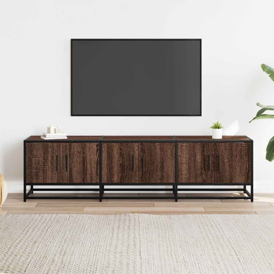 Mueble TV metal y madera ingeniería marrón roble 150x35x41
