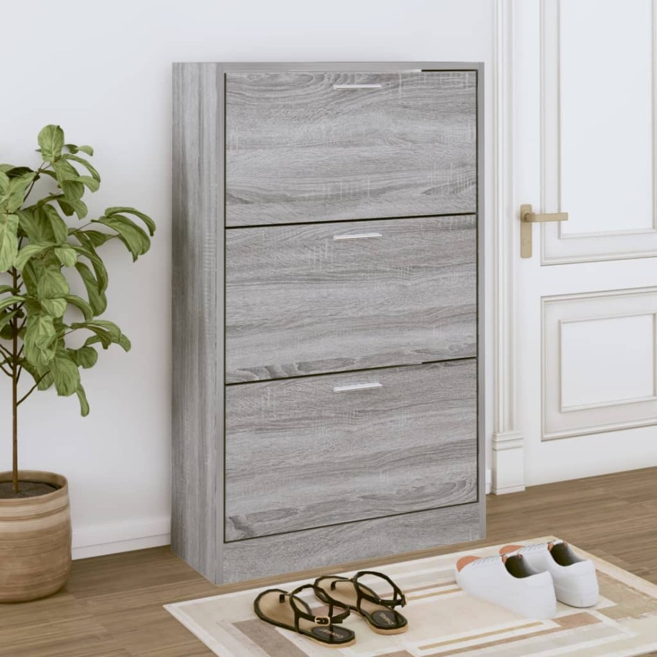 Mueble zapatero madera contrachapada gris Sonoma 63x24x103