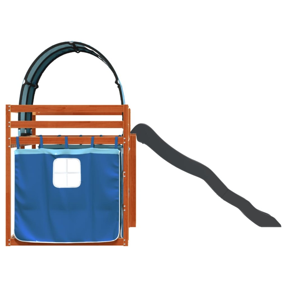 Litera con tobogán y cortinas azul 90x200