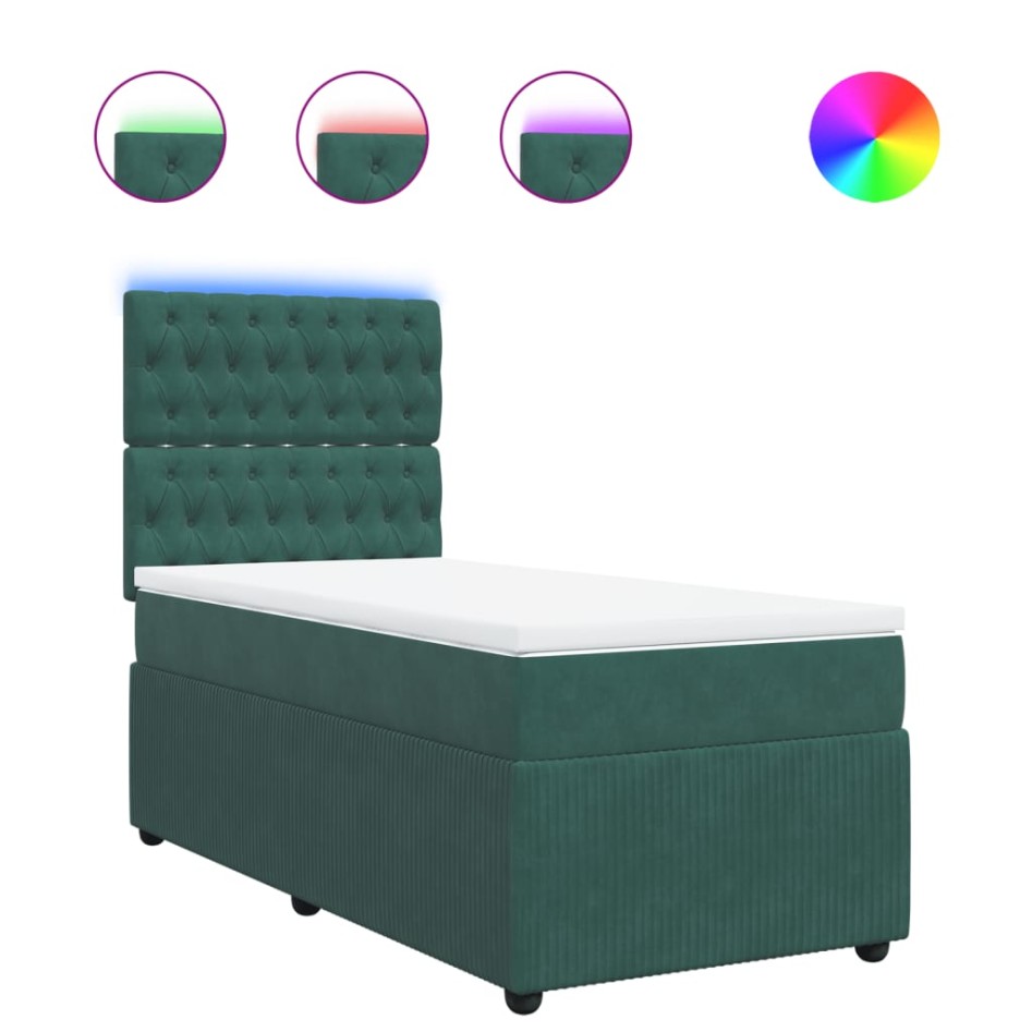 Cama box spring con colchón terciopelo verde oscuro 80x200