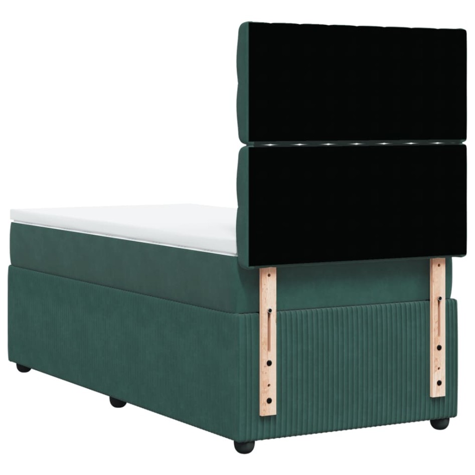 Cama box spring con colchón terciopelo verde oscuro 80x200