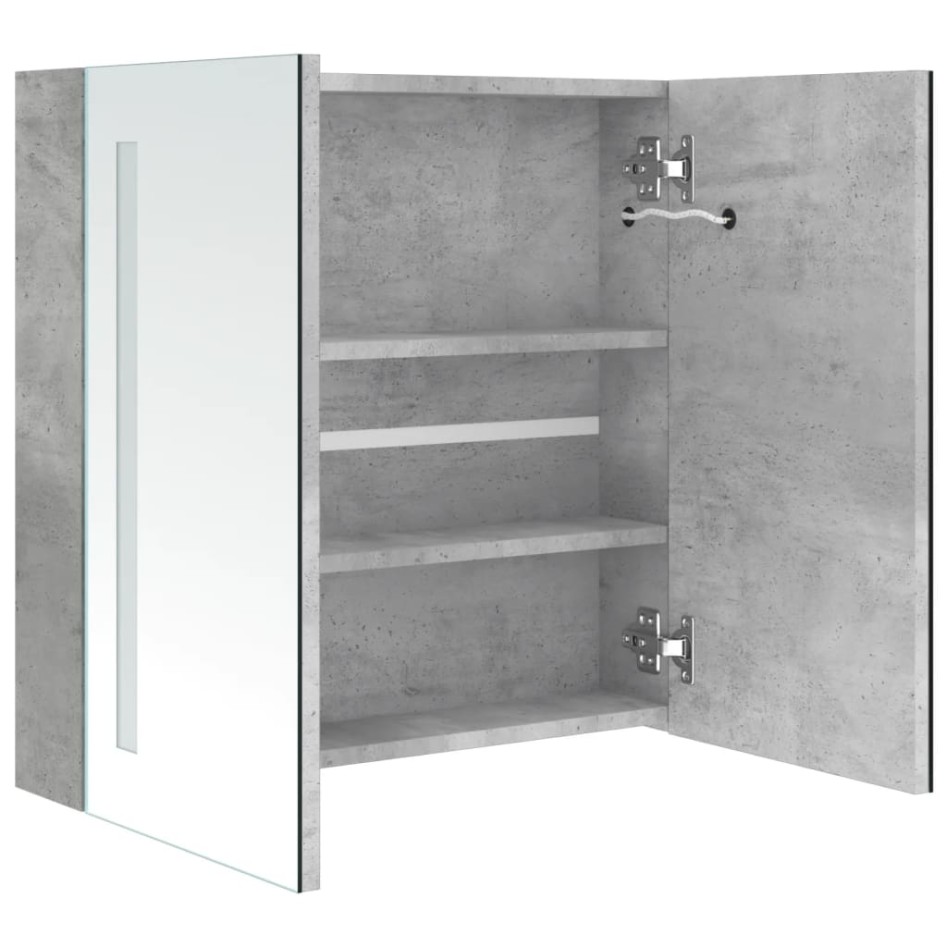 Armario de baño con espejo LED gris hormigón 62x14x60
