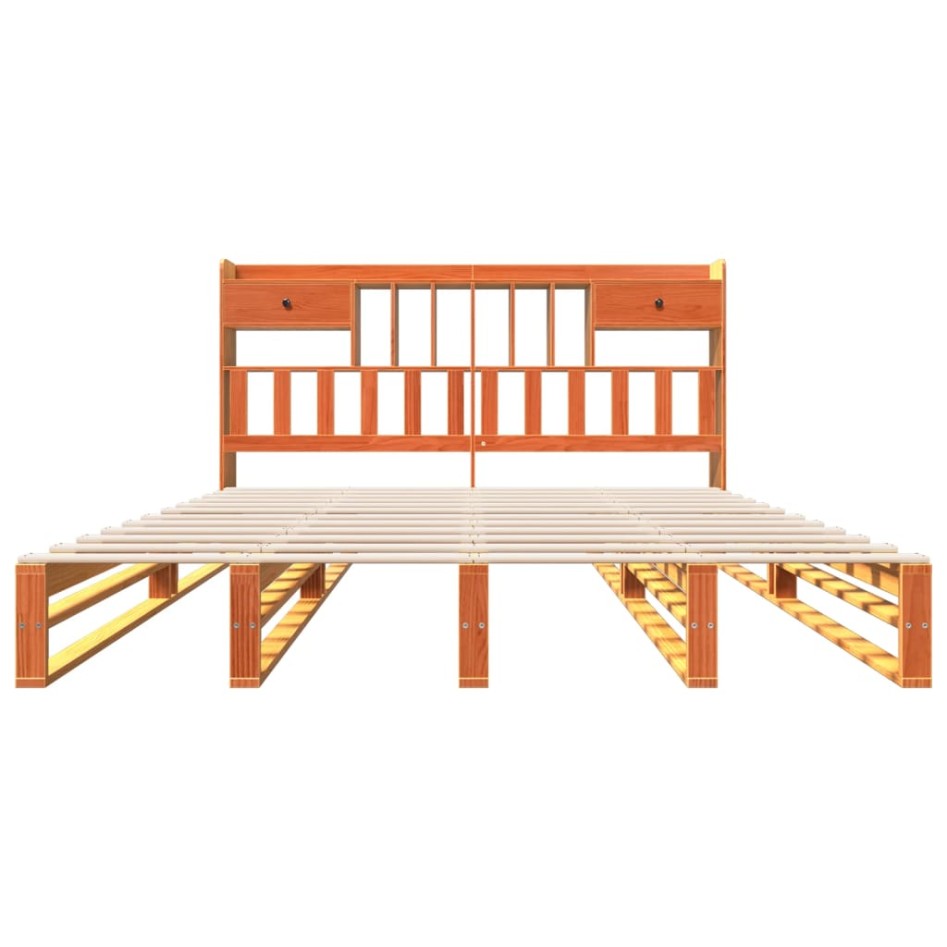 Cama con estantería sin colchón madera maciza marrón