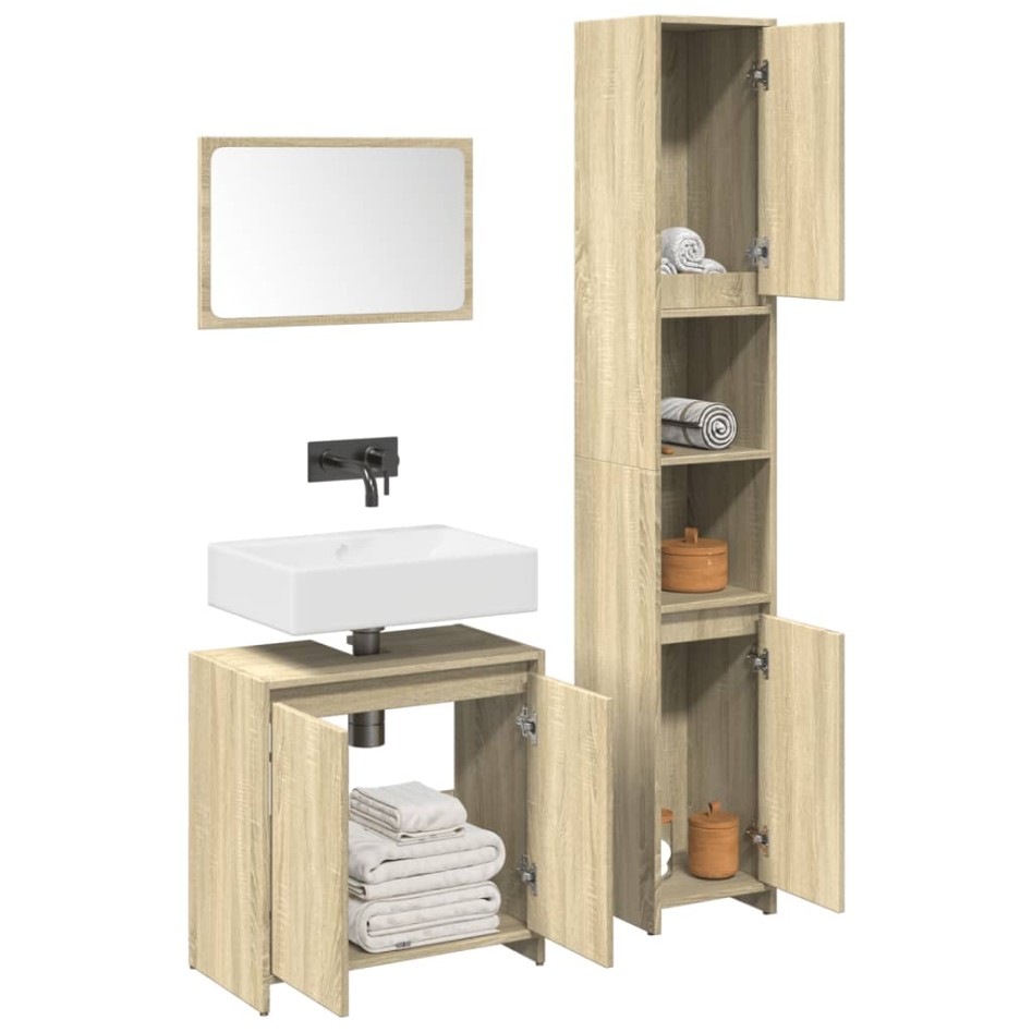 Set de muebles de baño 3 pzas madera contrachapada roble