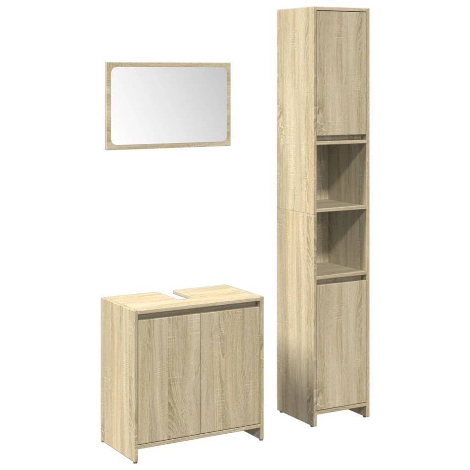 Set de muebles de baño 3 pzas madera contrachapada roble