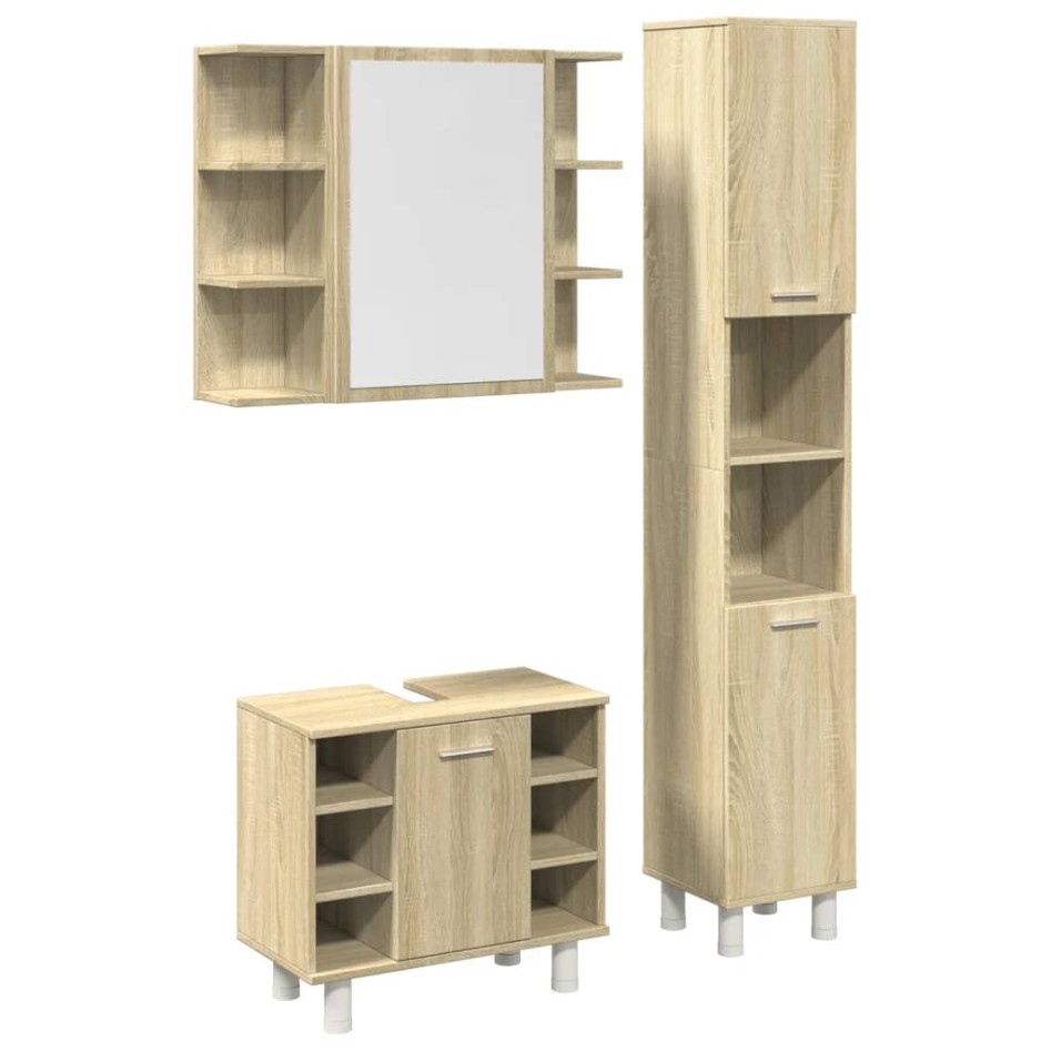 Set de muebles de baño 3 pzas madera contrachapada roble