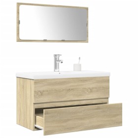 Set de muebles de baño 3 pzas madera contrachapada roble