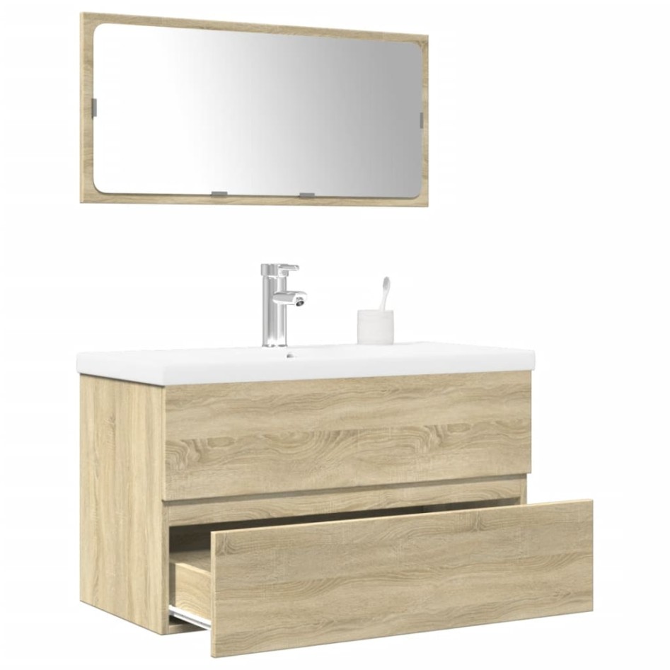 Set de muebles de baño 3 pzas madera contrachapada roble