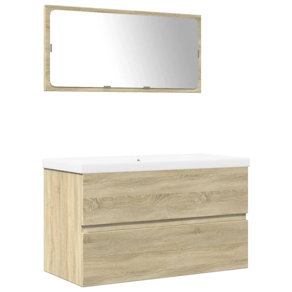 Set de muebles de baño 3 pzas madera contrachapada roble