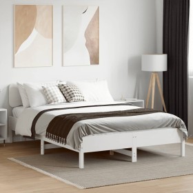 Estructura de cama sin colchón madera de pino blanca 150x200