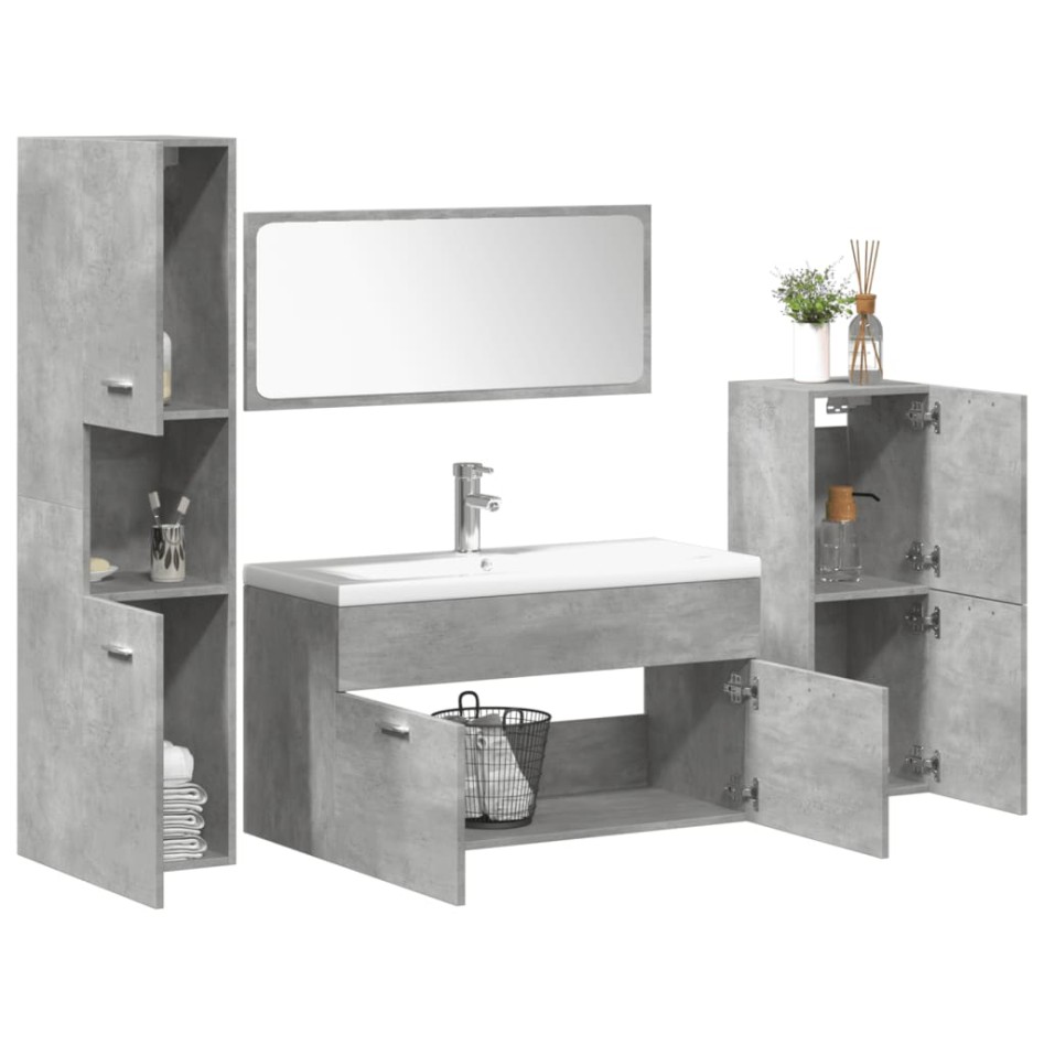 Set muebles de baño 5 piezas madera ingeniería gris
