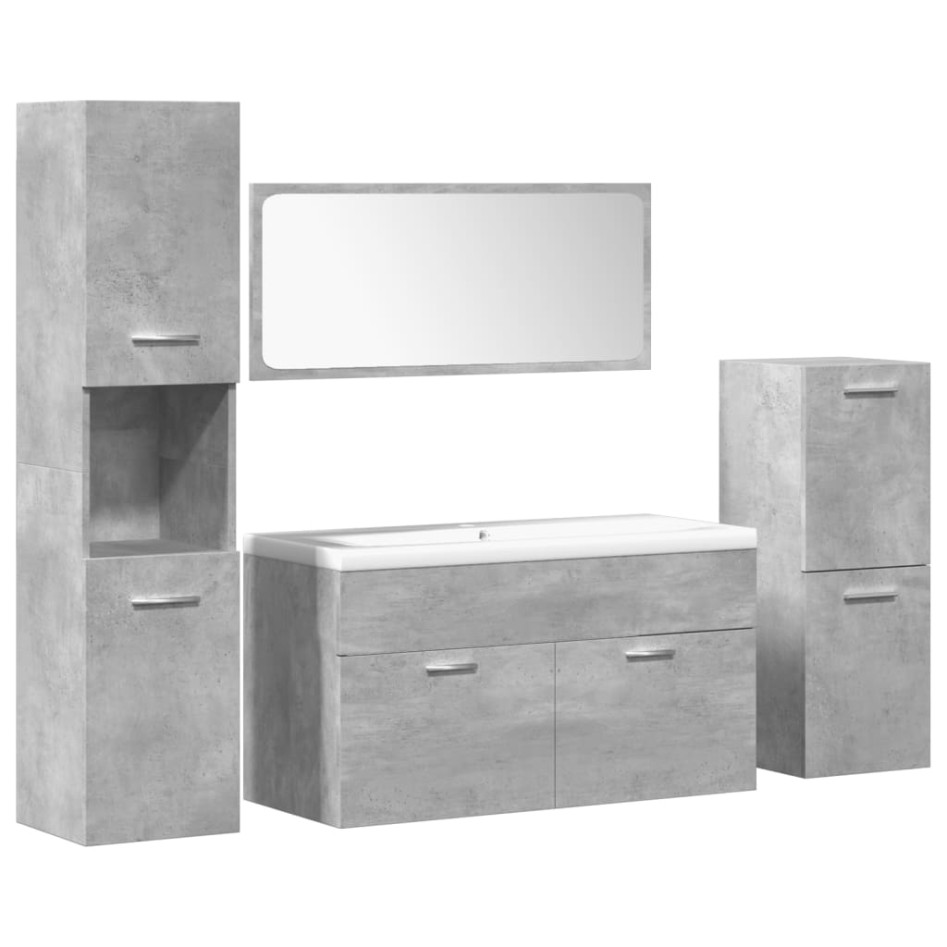 Set muebles de baño 5 piezas madera ingeniería gris