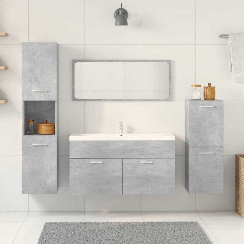 Set muebles de baño 5 piezas madera ingeniería gris